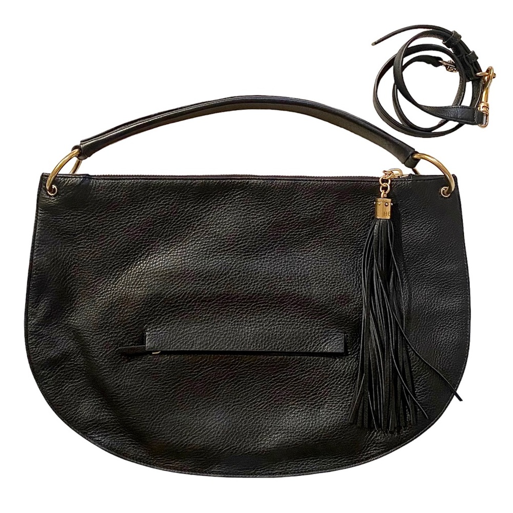 HENRI BENDEL LARGE FLAT ZIPPERED PEBBLED LEATHER SHOULDER BAG BLACK 18.5”L, NWOT